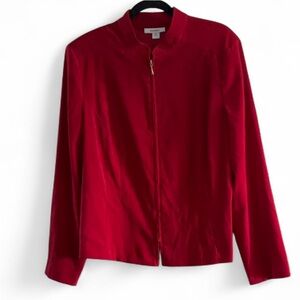 Dressbarn red long sleeve zip up faux suede style jacket size XL